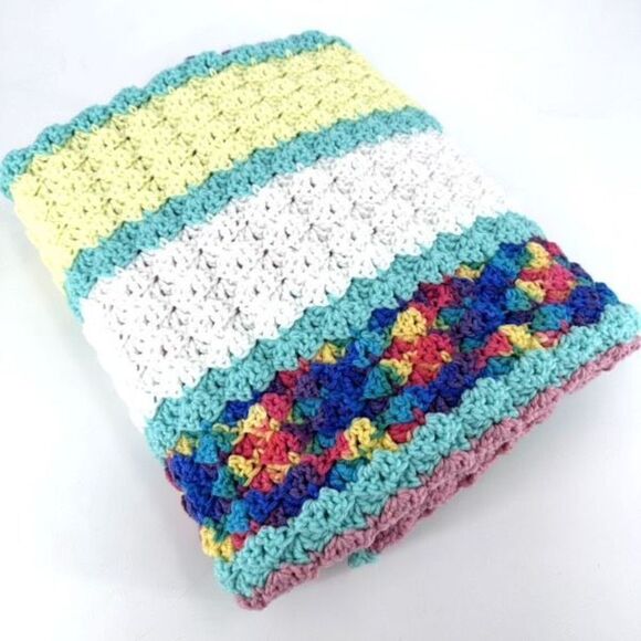 Vintage handmade afghan sofa couch throw blanket lapghan lap blanket baby rainbo - Picture 1 of 7